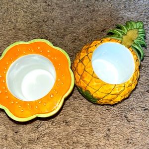 Partylite Votive Candle Holders Lot OF 2 Fruit Ceramic Melon AND Pineapple Fruit